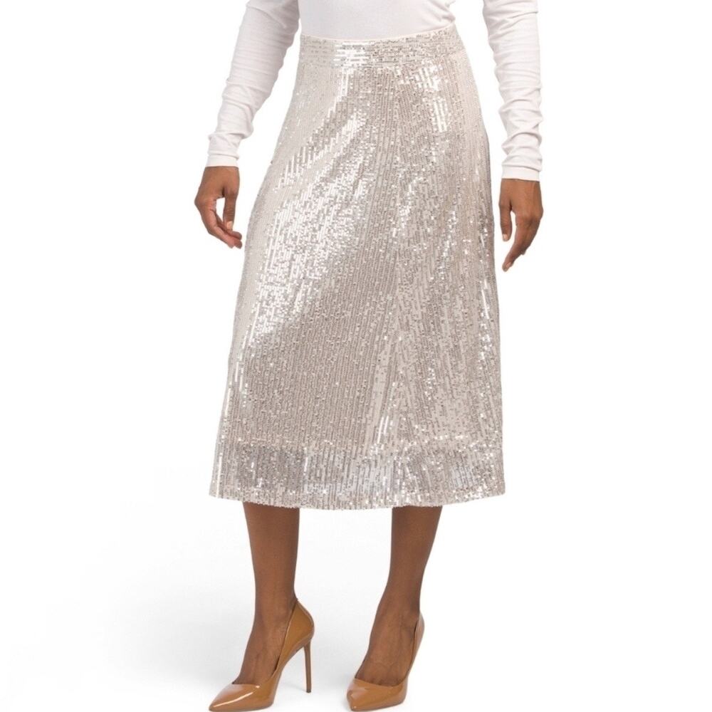 WDNY Champagne Sequin Midi Skirt Sz XL NWT